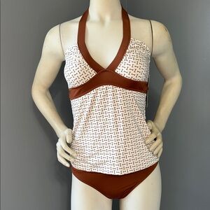 NWT 1 Sol Copper and White Halter Bikini Set